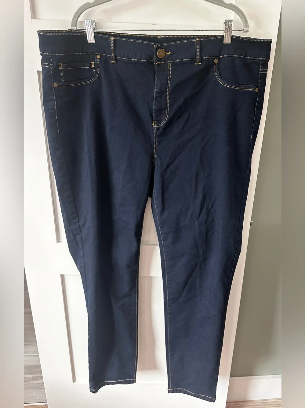 Philosophy Dark Indigo Jeans Yellow Stitching Stretch Size 24W